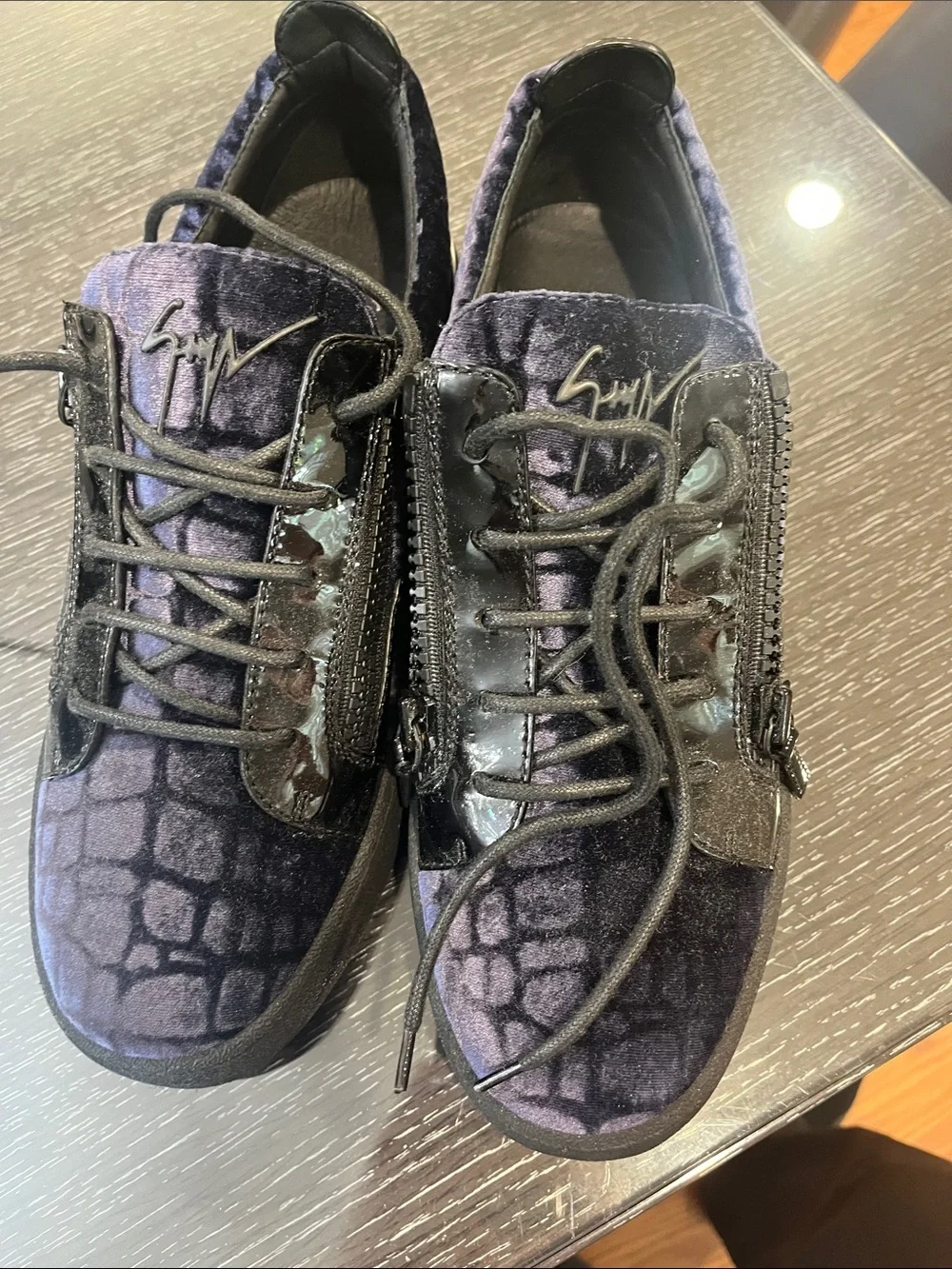 Giuseppe Zanotti Men's Velvet Lace-Up Sneakers in Purple and Black